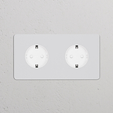 Zweifachrahmen mit 2x Schuko Typ F runder Steckdoseneinsatz – Lackierbar + Weiß