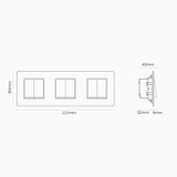 Doppelwippschalter 6x in Dreifachrahmen – Durchsichtig + Antikes Messing + Weiß