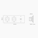 USB-C-Anschluss (30 W) 1x + französischer Steckdoseneinsatz (Typ E) 2x in Dreifachrahmen – Durchsichtig + Weiß