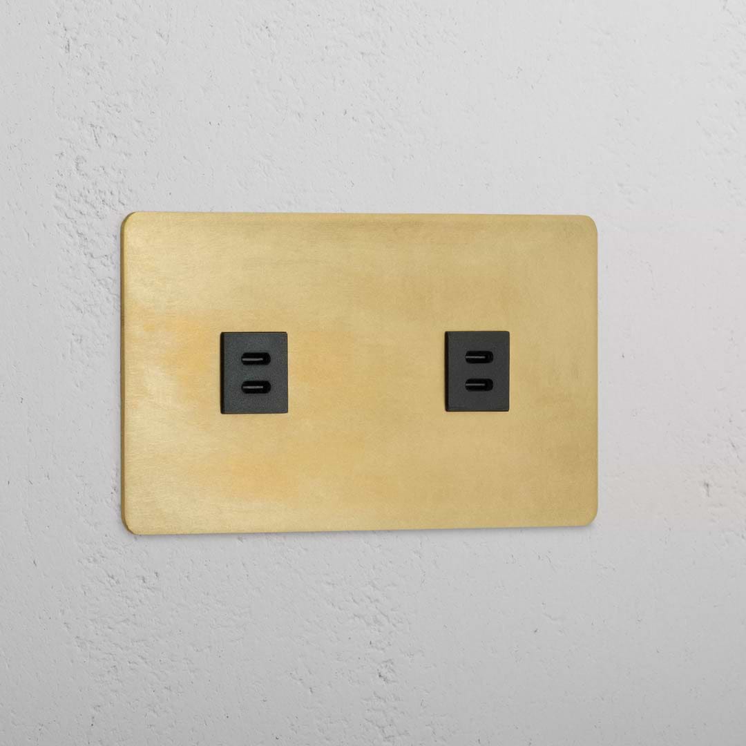 USB-C-Anschluss (30 W) 2x in Zweifachrahmen – Antikes Messing + Schwarz
