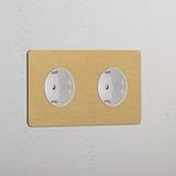 Double 2x Schuko Module - Antique Brass White