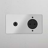 Tuimelschakelaar & Rond Schuko Type F Stopcontact (Dubbele Afdekplaat) - Doorzichtig Brons (Zwart Inzetstuk)