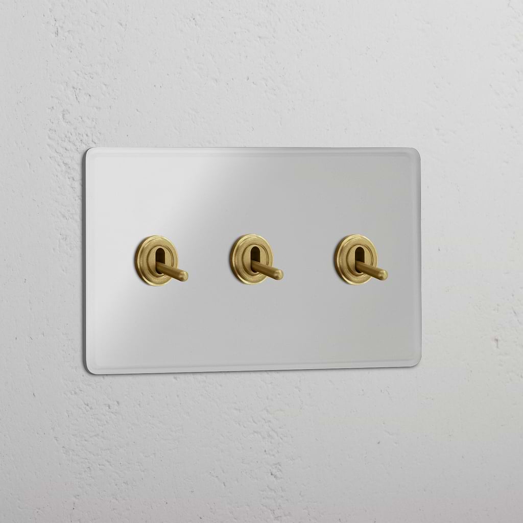 Doorzichtig Antiek Messing Dubbele Tuimelschakelaar me 3 Posities - Efficiënte Licht Beheer Oplossing