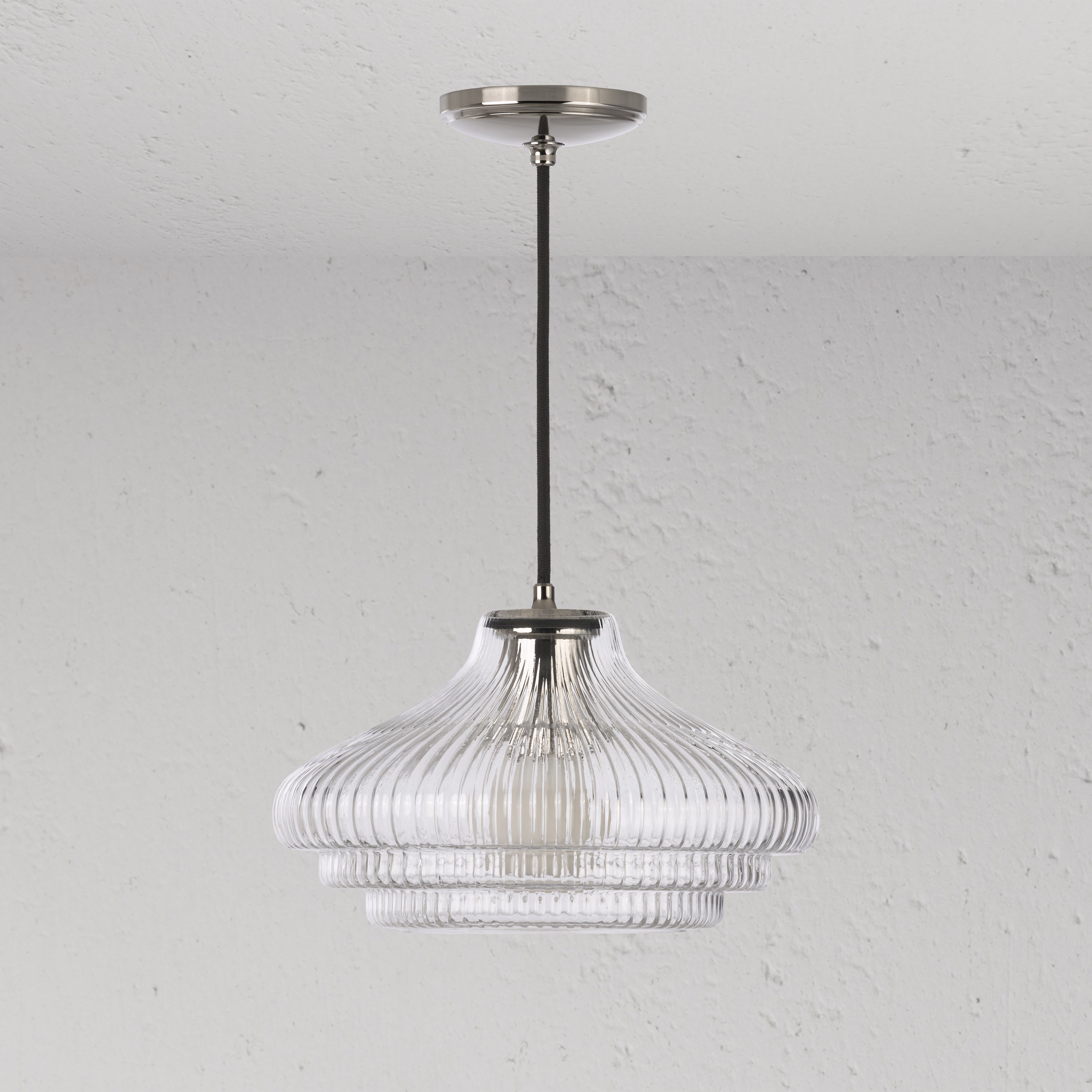 Brookfield Medium Hanglamp Geribbeld Glas - Gepolijst Nikkel