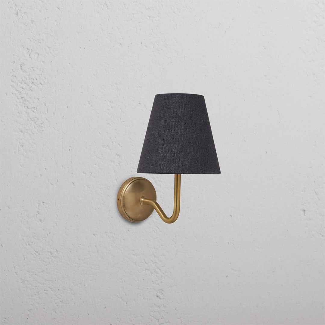 Antique Brass Wall Light with Basalt Grey Linen Shade