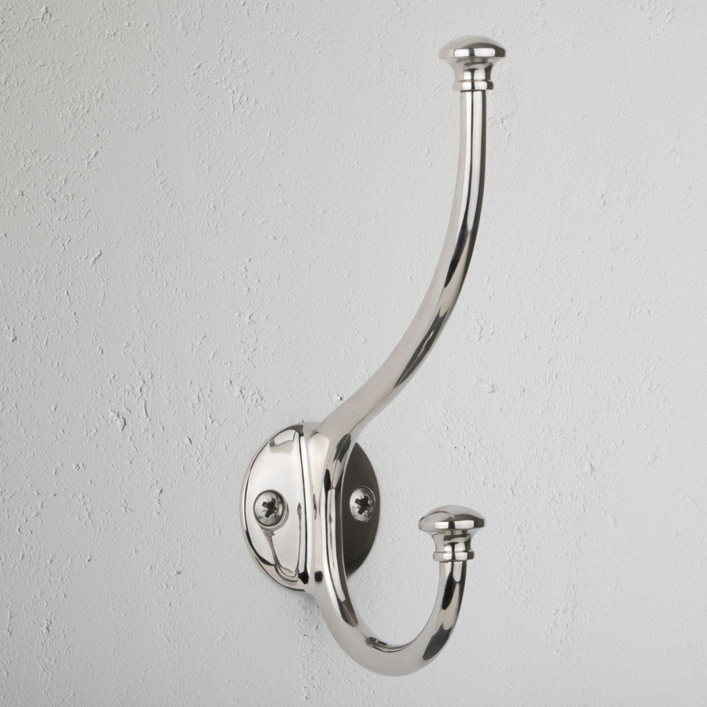 Polished Nickel Mews Hook on White Background