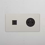 USB-C 30W Voedingsmodule & Rond Belgisch Type E Stopcontact (Dubbele Afdekplaat) - Gepolijst Nikkel (Zwart Inzetstuk)