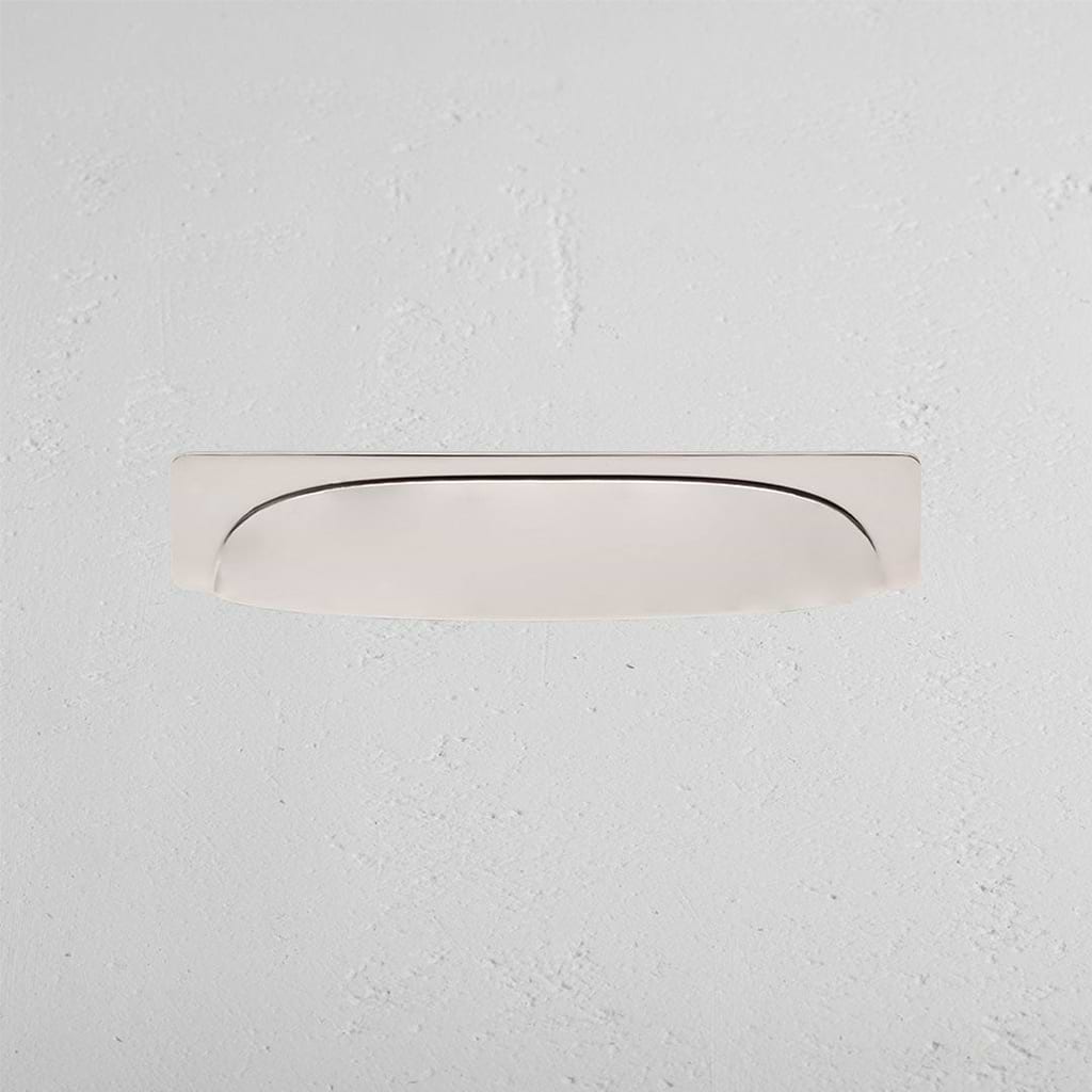 Polished Nickel Elm Cup Handle on White Background