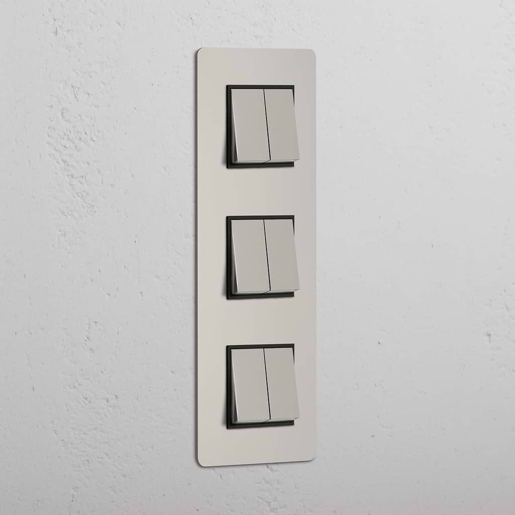Super capaciteit Verticale Lichtschakelaar: Gepolijst Nikkel Zwart Drievoudige 6x Wip Schakelaar