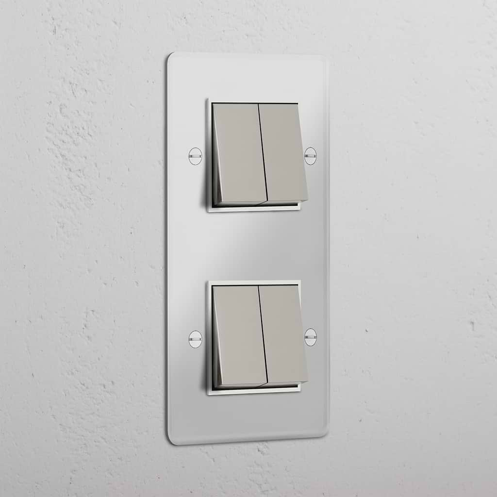 Vier Posities Verticale Dubbele Wip Schakelaar in Doorzichtig Gepolijst Nikkel Wit - Uitgebreide Lichtregelsysteem
