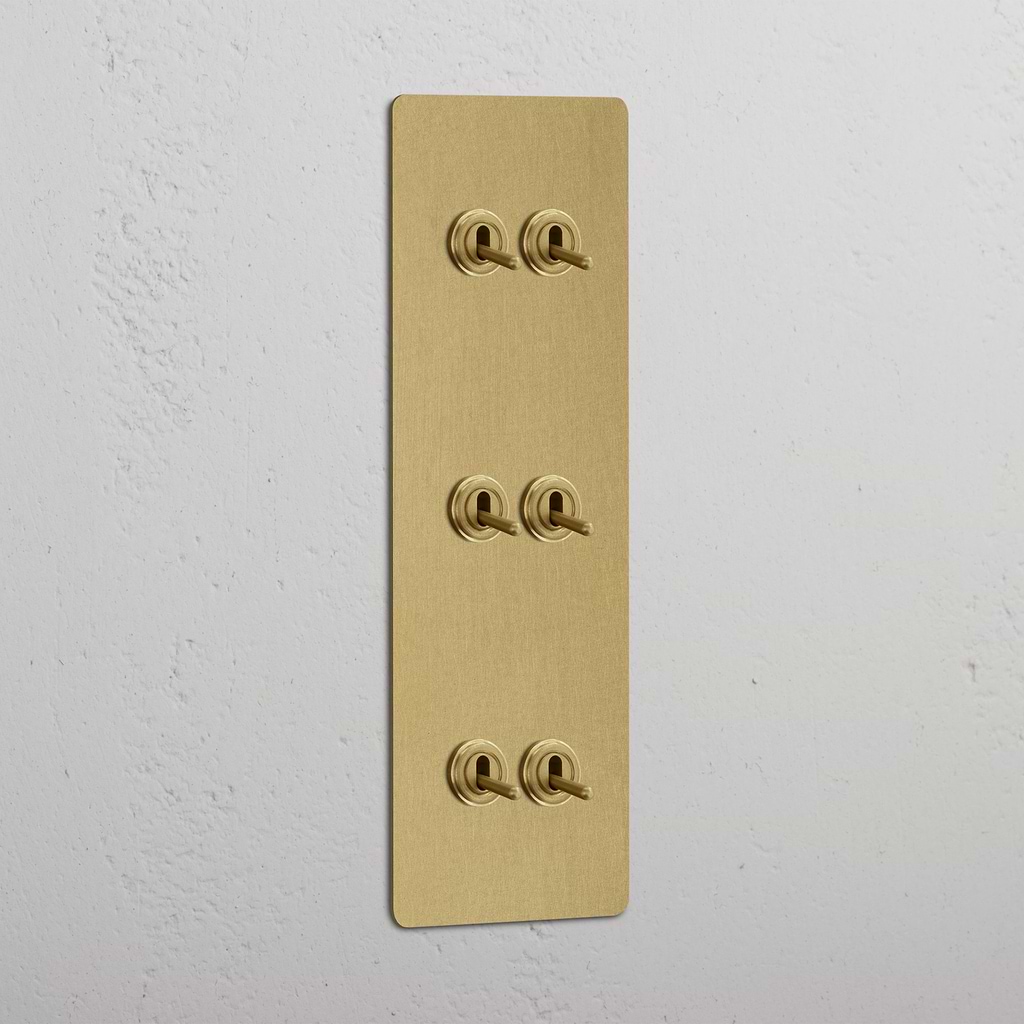 Elegant Drievoudig Verticale Tuimelschakelaar in Antiek Messing met 6 Knoppen