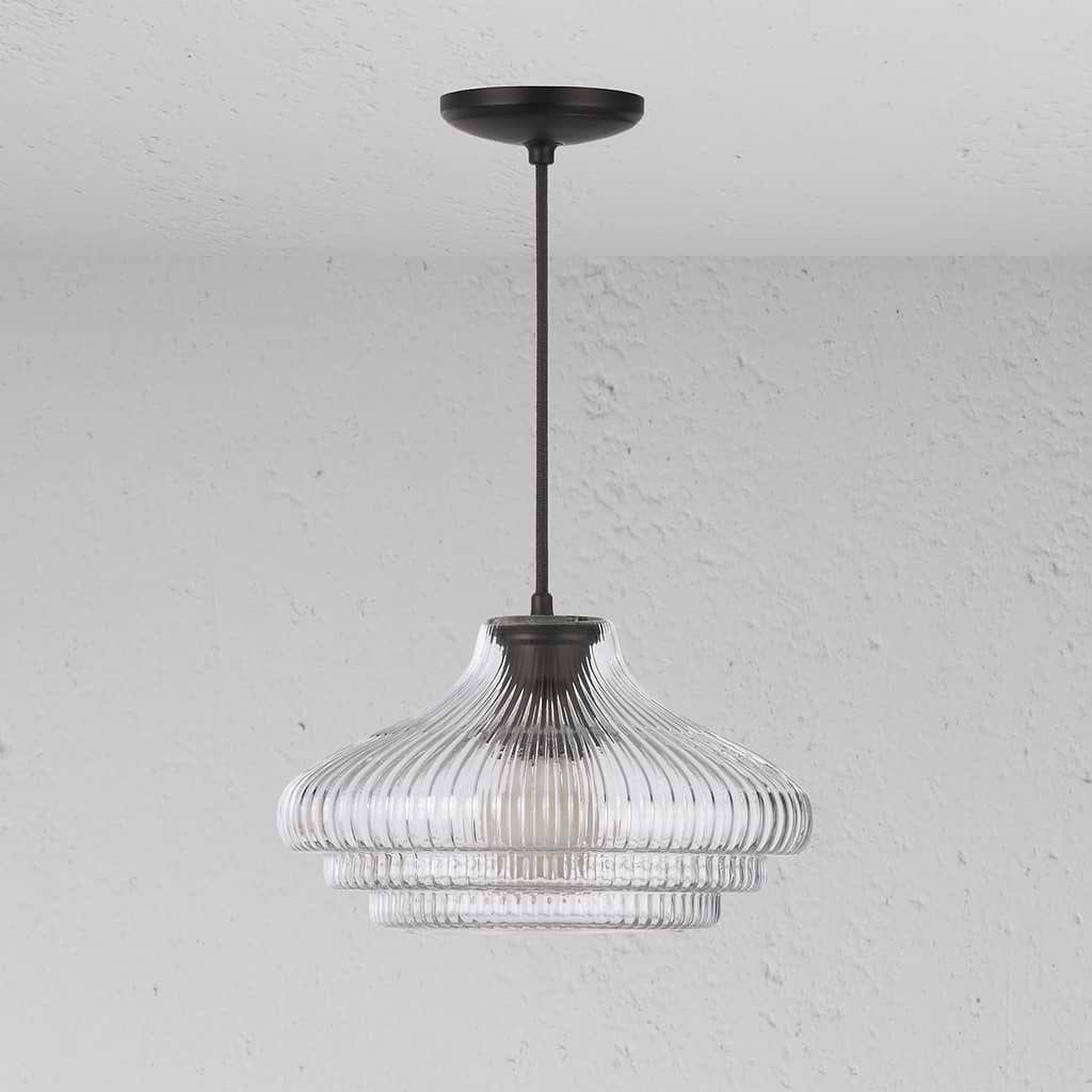Brookfield Medium Hanglamp Geribbeld Glas - Brons