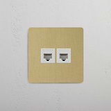 Twee-aansluitingen RJ45 enkele module in Antiek Messing wit op witte achtergrond