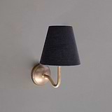 Antique Brass Wall Light with Basalt Grey Linen Shade on Grey Background