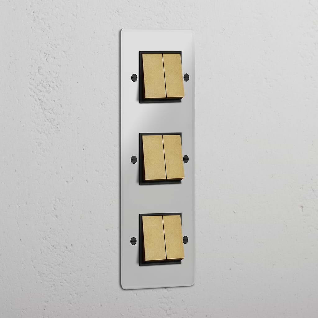 Verticale Drievoudige Wip Schakelaar in Doorzichtig Antiek Messing Zwart met 6 Posities - Geavanceerde Lichtbeheer