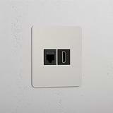Netwerk en Hoge Resolutie Video Accessoire: Gepolijst Nikkel Zwart Enkele RJ45 & HDMI Module