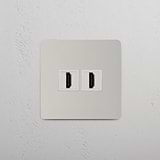 Dubbele High-Definition video-accessoire: Gepolijst Nikkel Wit enkele 2x HDMI-module op witte achtergrond