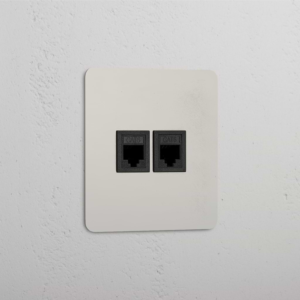 Dubbele Netwerkverbinding Accessoire: Gepolijst Nikkel Zwart Enkele 2x RJ45 Module