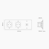 USB-C 30W Voedingsmodule & 2x Rond Belgisch Type E Stopcontact (Drievoudige Afdekplaat) - Doorzichtig (Wit Inzetstuk)