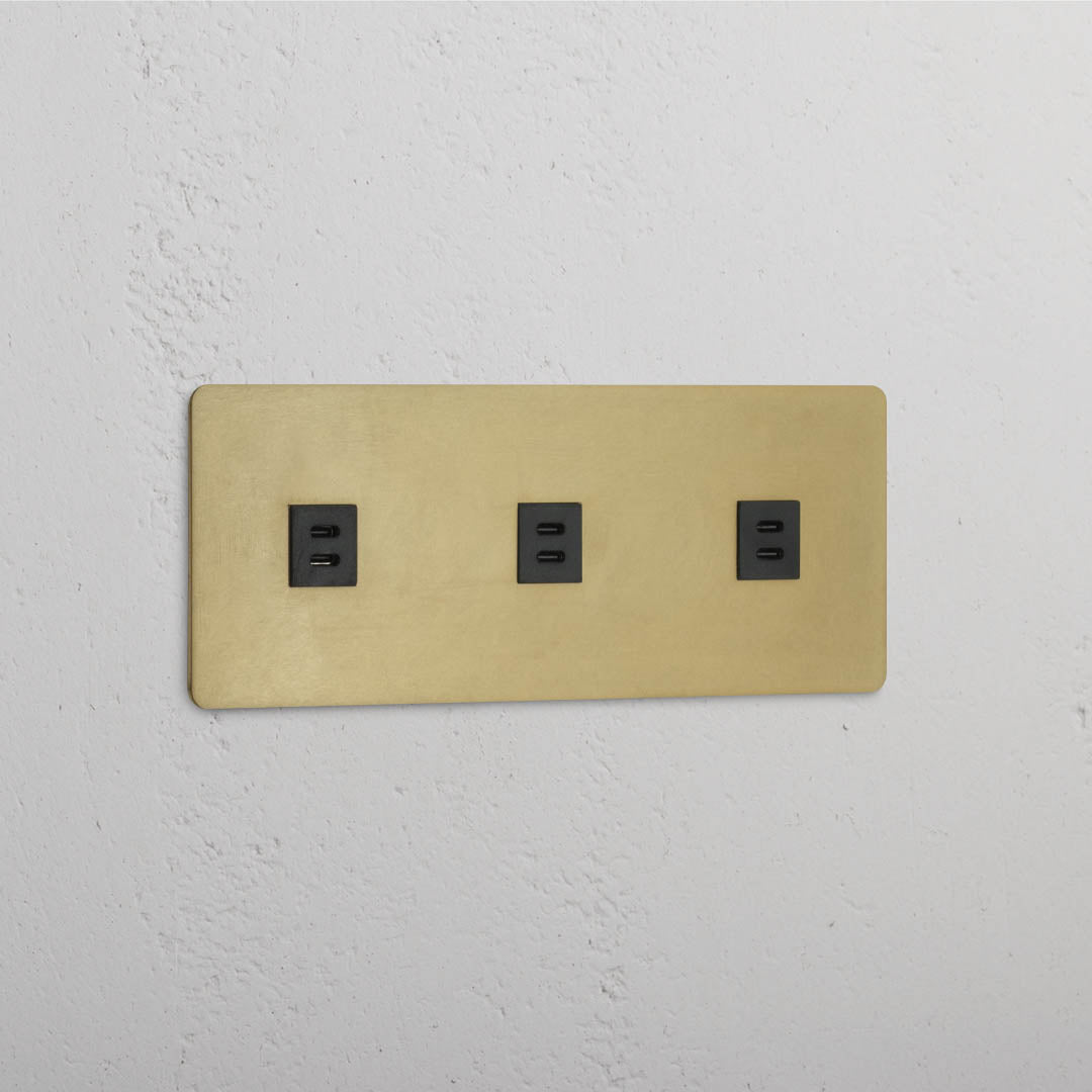 Drievoudige USB Module met 3 Aansluitingen in Antiek Messing Zwart