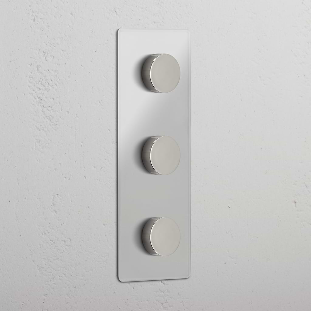 Verticale Drievoudige Dimmer Schakelaar in Doorzichtig Gepolijst Nikkel - Superieure Verlichtingsbediening systeem