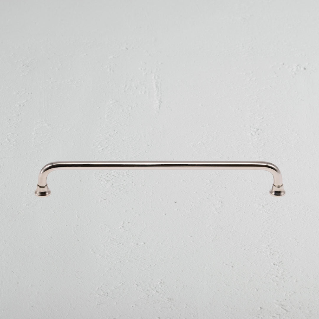 Polished Nickel Sycamore Furniture Handle on White Background