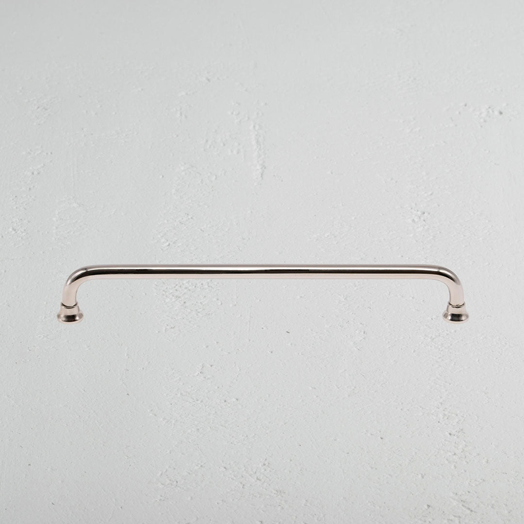 Polished Nickel Sycamore Furniture Handle on White Background