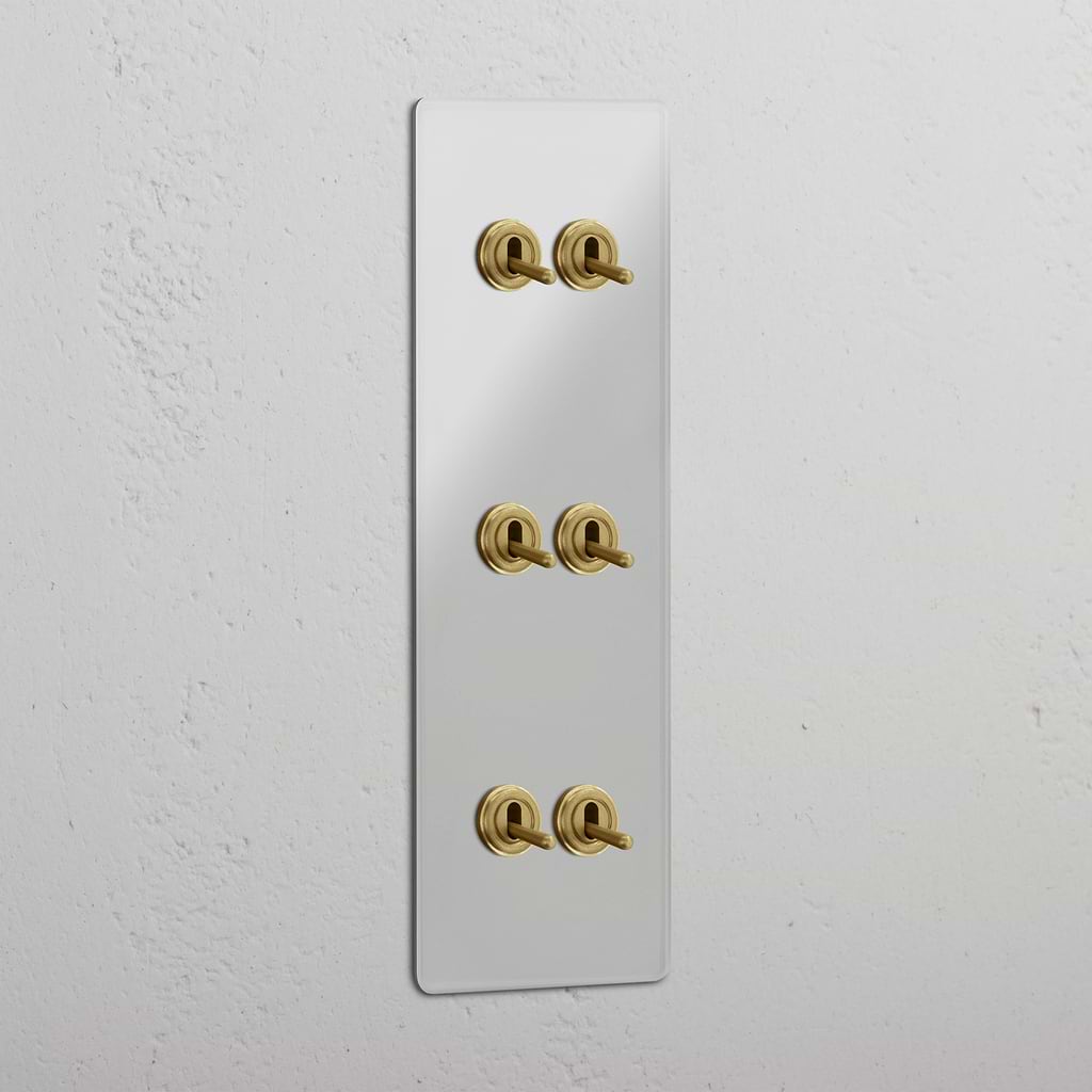 Verticale Drievoudige Tuimelschakelaar in Doorzichtig Antiek Messing met 6 Knoppen - Robuuste Verlichtingsoplossing