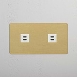 Antiek Messing witte dubbele USB-module, design met 2 aansluitingen op witte achtergrond