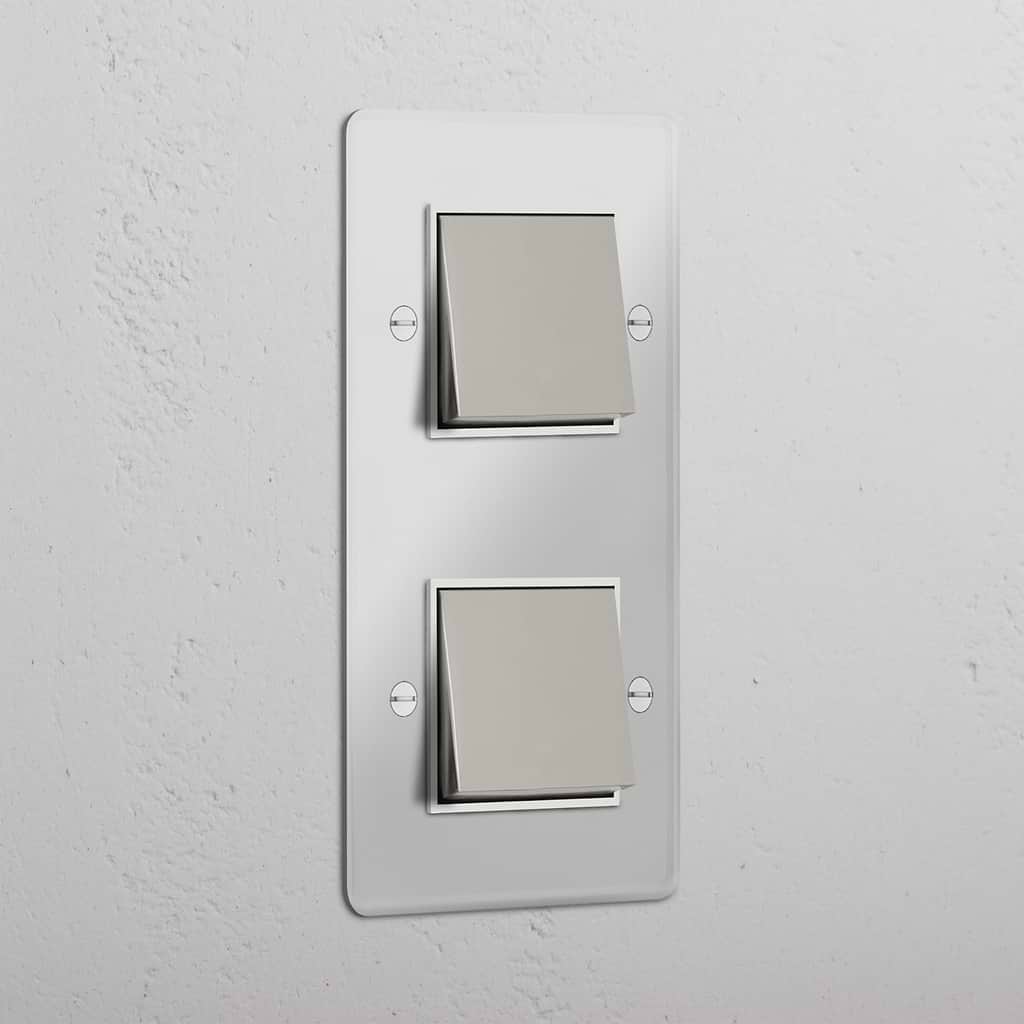 Verticale Dubbele Wip Schakelaar in Doorzichtig Gepolijst Nikkel Wit - Efficiënte Verlichtingsoplossing