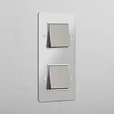 Verticale Dubbele Wip Schakelaar in Doorzichtig Gepolijst Nikkel Wit - Efficiënte Verlichtingsoplossing