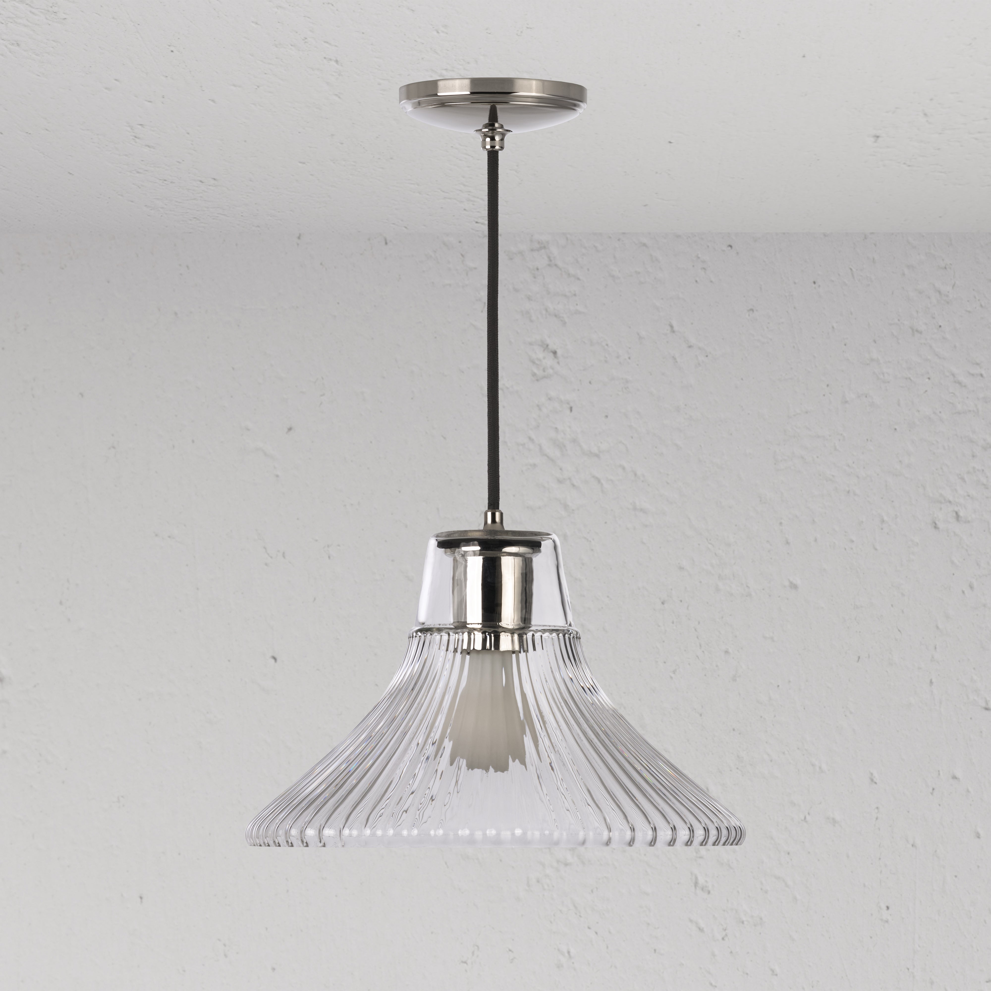 Hammersmith Medium Hanglamp Geribbeld Glas - Gepolijst Nikkel