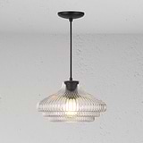 Brookfield Medium Hanglamp Geribbeld Glas - Brons