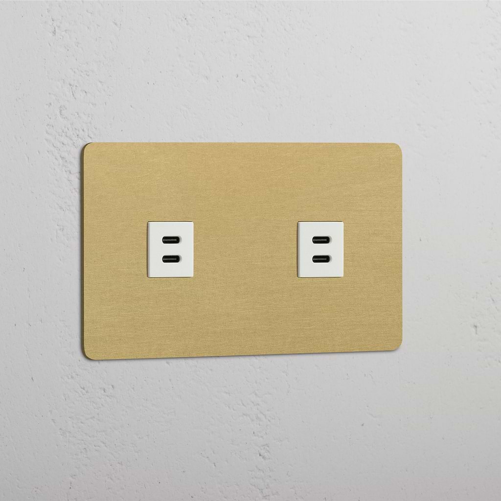 Dubbele USB Module in Antiek Messing Wit met Dubbele Aansluitingen - Geavanceerde Connectiviteit