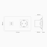 USB-C 30W Voedingsmodule & Rond Schuko Type F Stopcontact (Dubbele Afdekplaat) - Antiek Messing (Zwart Inzetstuk)