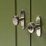 2X Polished Nickel Kilburn Furniture Knob on Green Cupboard Furniture