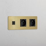 Drievoudige USB 30W met Dubbele Franse Module in Antiek Messing Zwart