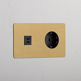 Double USB 30W & Schuko Module - Antique Brass Black