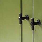 2X Bronze Harper T-Bar Furniture Handle on Green Cupboard