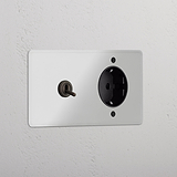 Tuimelschakelaar & Rond Schuko Type F Stopcontact (Dubbele Afdekplaat) - Doorzichtig Brons (Zwart Inzetstuk)