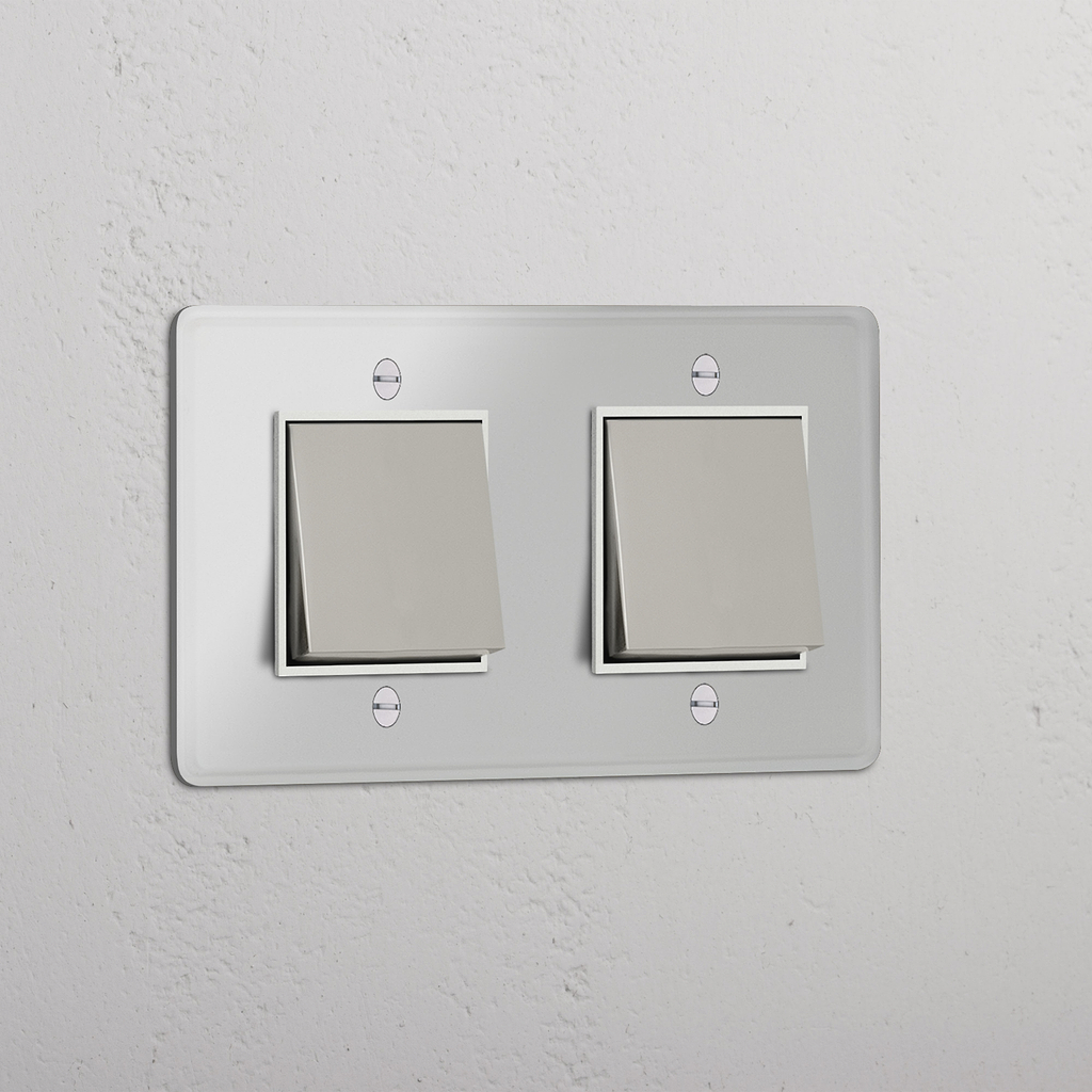 Doppel-Wippschalter – Poliertes Nickel + Weiß + Transparent – moderne Lichtsteuerungslösung