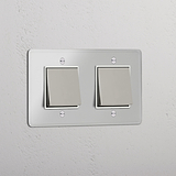 Doppel-Wippschalter – Poliertes Nickel + Weiß + Transparent – moderne Lichtsteuerungslösung