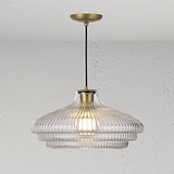 Brookfield große hängende Deckenleuchte, geriffeltes Glas mit antikem Messing für eine elegante Beleuchtung.
