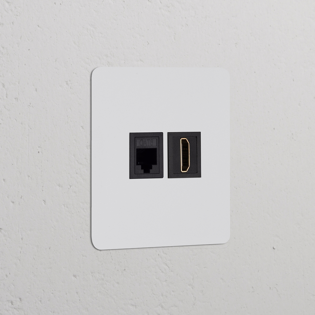 Einfachrahmen mit RJ45 & HDMI-Modul – Lackierbar + Schwarz bietet nahtlose Ethernet- und HDMI-Verbindungen.