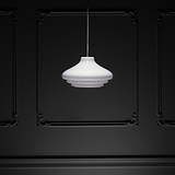 Brookfield hängende Medium-Deckenleuchte aus Opalglas mit poliertem Nickel-Finish in einem elegant beleuchteten Raum.