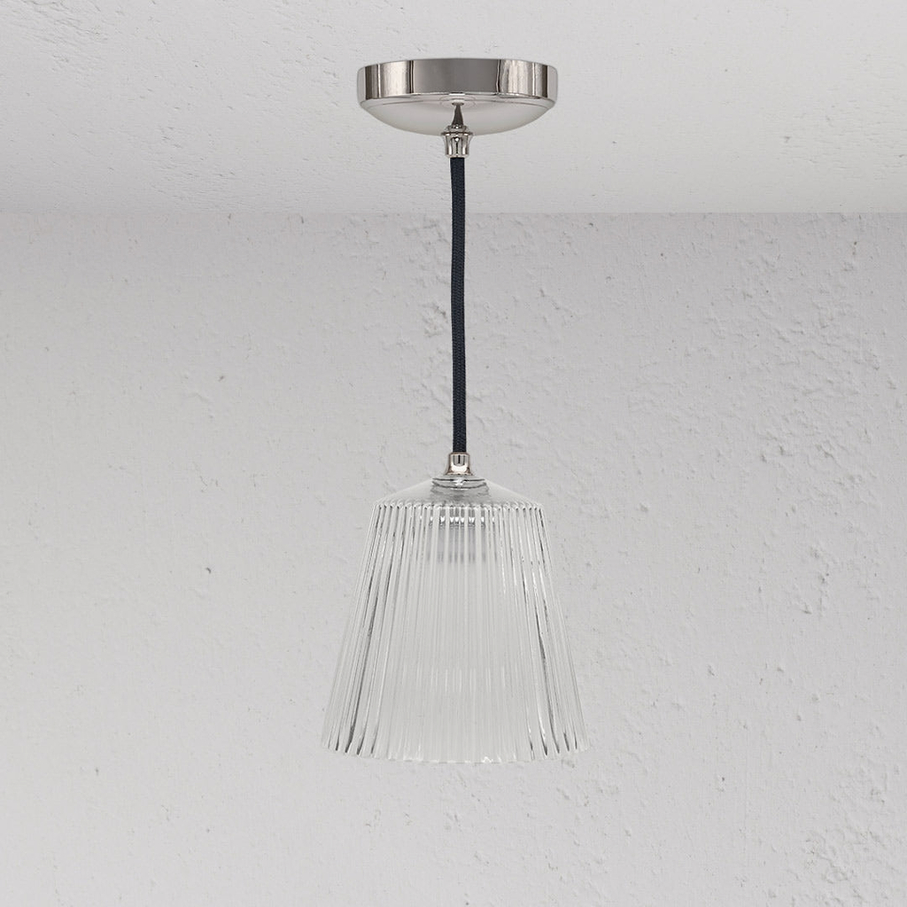 Richmond hängende Medium-Deckenleuchte geriffeltes Glas – Poliertes Nickel