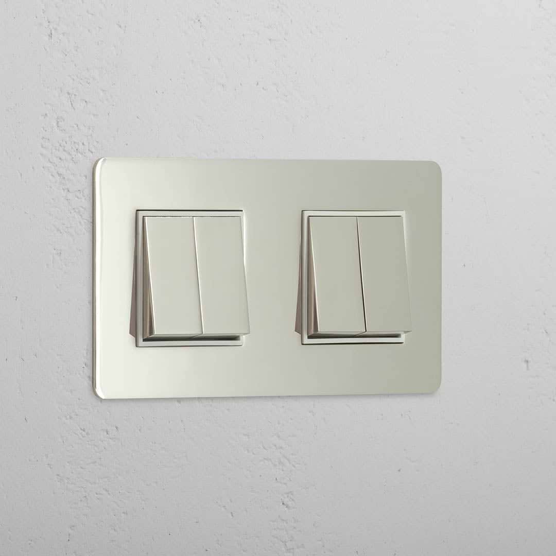 Lichtsteuerungsschalter mit hoher Kapazität: Poliertes Nickel + Weiss – Doppel-4x-Wippschalter