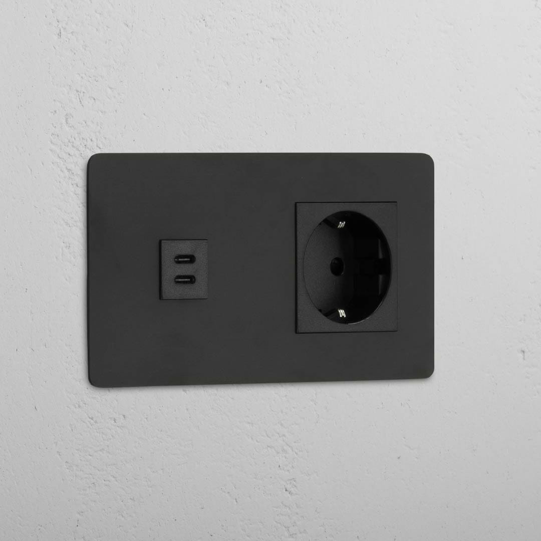 USB 30 W und SchuKo-Steckdose in Zweifachfachrahmen – Bronze + Schwarz – Stromversorgungslösung