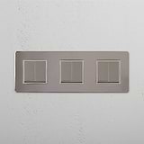 Sechs Schalter– Wippschalter – Poliertes Nickel + Weiss – auf weissem Hintergrund
