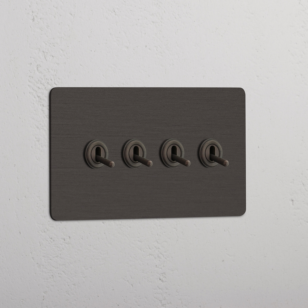 Robuster Doppel-Kipphebelschalter in Bronze – mit 4 Hebeln – Stylishes Detail für Zuhause